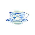 Beautiful bright artistic tender wonderful blue porcelain china tea cup watercolor hand sketch Royalty Free Stock Photo