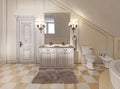 Beautiful and bright bathroom in Provence style with beige furniture. Royalty Free Stock Photo