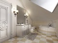 Beautiful and bright bathroom in Provence style with beige furniture. Royalty Free Stock Photo