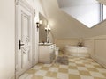 Beautiful and bright bathroom in Provence style with beige furniture. Royalty Free Stock Photo