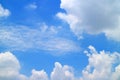 Beautiful bright blue sky with white cumulus clouds