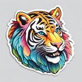 beautiful and bright colors sticker of cartoonish tiger isolated on white Royalty Free Stock Photo