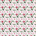 Beautiful bright elegant wonderful colorful tender gentle pink spring herbal rose with buds and green leaves pattern watercolor Royalty Free Stock Photo