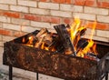 Beautiful bright fire in the backyard for barbecue Royalty Free Stock Photo