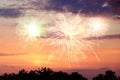 Beautiful bright fireworks lighting up twilight sky outdoors Royalty Free Stock Photo