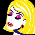 Beautiful and bright girl in the style of pop art head thrown back. Illustration in retro pop art style