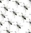 Beautiful bright graphic abstract cute lovely diagonal pattern of black ants watercolor