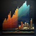 Beautiful bright illustration of financial graphs and charts. Stock market.