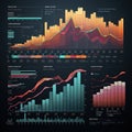 Beautiful bright illustration of financial graphs and charts. Stock market. Royalty Free Stock Photo