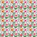 Beautiful bright lovely abstract colorful tropical hawaii floral herbal summer pattern of tropical flowers hibiscus orchids and pa