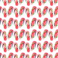 Beautiful bright lovely cute comfort summer pattern of beach red green flip flops watercolor hand illustration