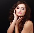 Beautiful bright makeup woman with long hair and closed eyes Royalty Free Stock Photo