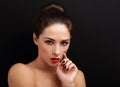 Beautiful bright makeup woman looking with red lipstick Royalty Free Stock Photo