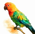 Beautiful bright multi-colored parrot on a branch, close-up, polygonal Royalty Free Stock Photo