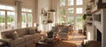 Beautiful and bright open concept living room,Modern Farmhouse, farmhouse interior. Generative Ai Royalty Free Stock Photo