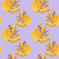 Seamless pattern Autumn leaf on a purple background. Watercolor orange and purple autumn leafs hand drawn illustration Royalty Free Stock Photo