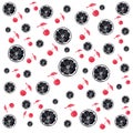 A beautiful and bright pattern with red cherries and black citruses on a white background,a minimalistic pattern for your designs Royalty Free Stock Photo