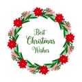Beautiful bright red wreath frame for ornate of card best christmas wishes. Vector Royalty Free Stock Photo