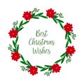 Beautiful bright red wreath frame for ornate of card best christmas wishes. Vector Royalty Free Stock Photo
