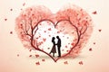 Beautiful bright romantic illustration with a beautiful couple. Valentine's Day, wedding