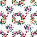 Beautiful bright sophisticated lovely cute floral spring colorful wildflowers with buds wreath pattern Royalty Free Stock Photo