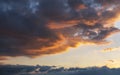 Beautiful bright sunset sky. Dramatic colorful clouds after sunset. Nature, sunset clouds backgrounds.