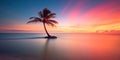 Beautiful bright sunset on a tropical paradise beach. Tranquil summer vacation or holiday landscape. Tropical sunset beach view