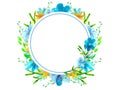 Beautiful bright watercolor floral wreath. Spring flowers, branches, leaves. Hand painted illustration isolated on white Royalty Free Stock Photo