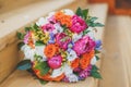 Beautiful bright wedding bouquets and rings
