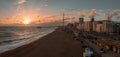 Beautiful Brighton beach view. Magical sunset and stormy weather in Brighton