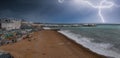 Beautiful Brighton beach view of stormy weather with thunderstorm and lightening in Brighton, UK