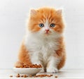 Beautiful british long hair kitten and cat food bowl