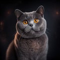 A beautiful British Shorthair cat posing in a dark room. Generate AI Royalty Free Stock Photo