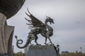 Beautiful bronze dragon statue in the street.