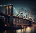 Beautiful Brooklyn Bridge from New York City Manhattan midtown seen at evening U.S. AI Generative. Royalty Free Stock Photo