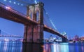 Beautiful brooklyn bridge at night with reflection in water