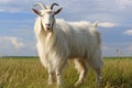 Beautiful Brown Goat Grazing on a Lush Open Green Meadow During a Sunny Summer Day Royalty Free Stock Photo