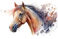 Beautiful brown horse portrait isolated on white, watercolor illustration, generated by AI Royalty Free Stock Photo