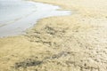 beautiful brown sand and blue sea wave water and brown rock nature texture on nature Royalty Free Stock Photo