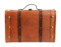 Beautiful brown stylish suitcase on white background