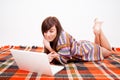 Beautiful brown teen girl with laptop Royalty Free Stock Photo