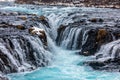 beautiful Bruarfoss waterfall with turquoise water