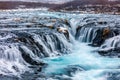 beautiful Bruarfoss waterfall with turquoise water