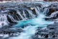 beautiful Bruarfoss waterfall with turquoise water