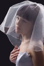 Beautiful brunette bride against black background Royalty Free Stock Photo