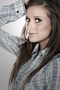 Beautiful Brunette Girl in Checked Shirt Royalty Free Stock Photo