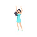 Beautiful brunette girl dancing at party, young woman having fun at nightclub vector Illustration on a white background