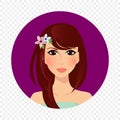 Beautiful brunette girl with hazel eyes and long hair style round icon