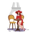 Brunette girl in a street cafe in Paris Royalty Free Stock Photo