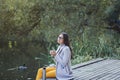 Beautiful brunette woman drinking tea Royalty Free Stock Photo